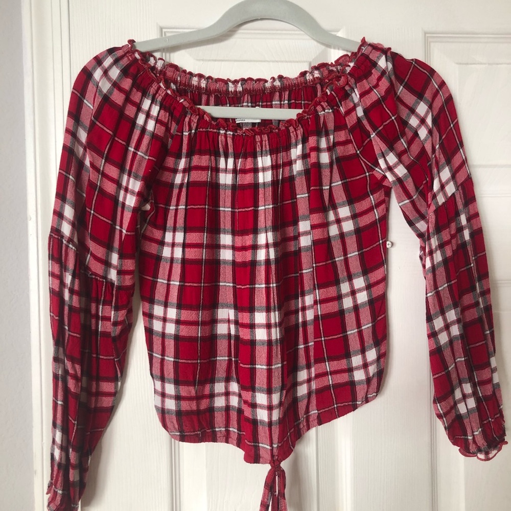 HOLLISTER plaid off the shoulder top- Worn Once